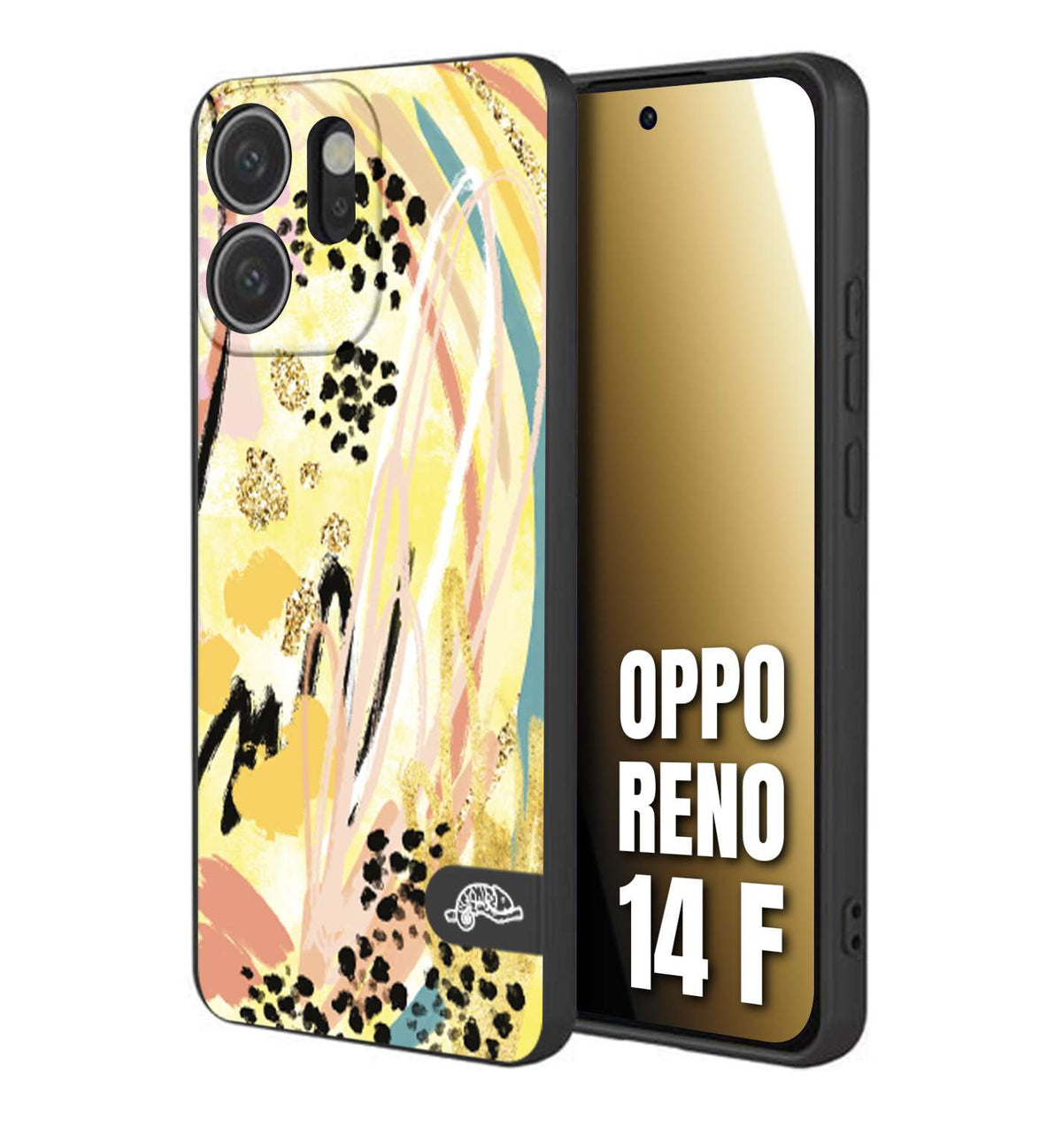 CUSTOMIZZA - Custodia cover nera morbida in tpu compatibile per Oppo Reno 14 F astratti donna flower fantasia estate gialla rosa leopardata