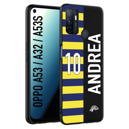 CUSTOMIZZA - Custodia cover nera morbida in tpu compatibile per Oppo A53 - A32 - A53S personalizzata calcio football nome e numero calciatori giallo blu