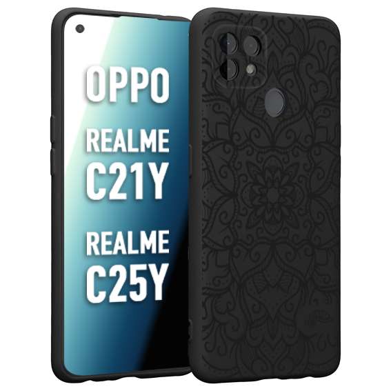 CUSTOMIZZA - Custodia cover nera morbida in tpu compatibile per Oppo Realme C21Y - C25Y mandala nero fiore vedo non vedo donna