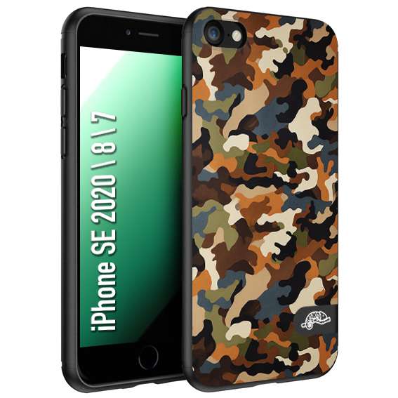 CUSTOMIZZA - Custodia cover nera morbida in tpu compatibile per iPhone 7 - 8 - SE 2020 / 2022 camouflage mimetico militare moderno blu marrone beige