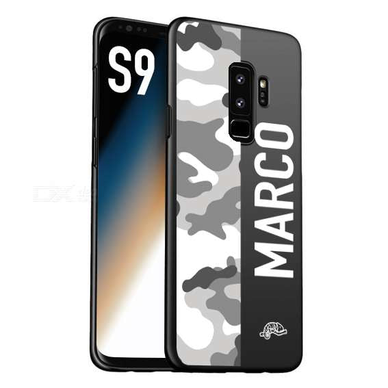 CUSTOMIZZA - Custodia cover nera morbida in tpu compatibile per Samsung S9 camouflage mimetico militare personalizzata nome bianco