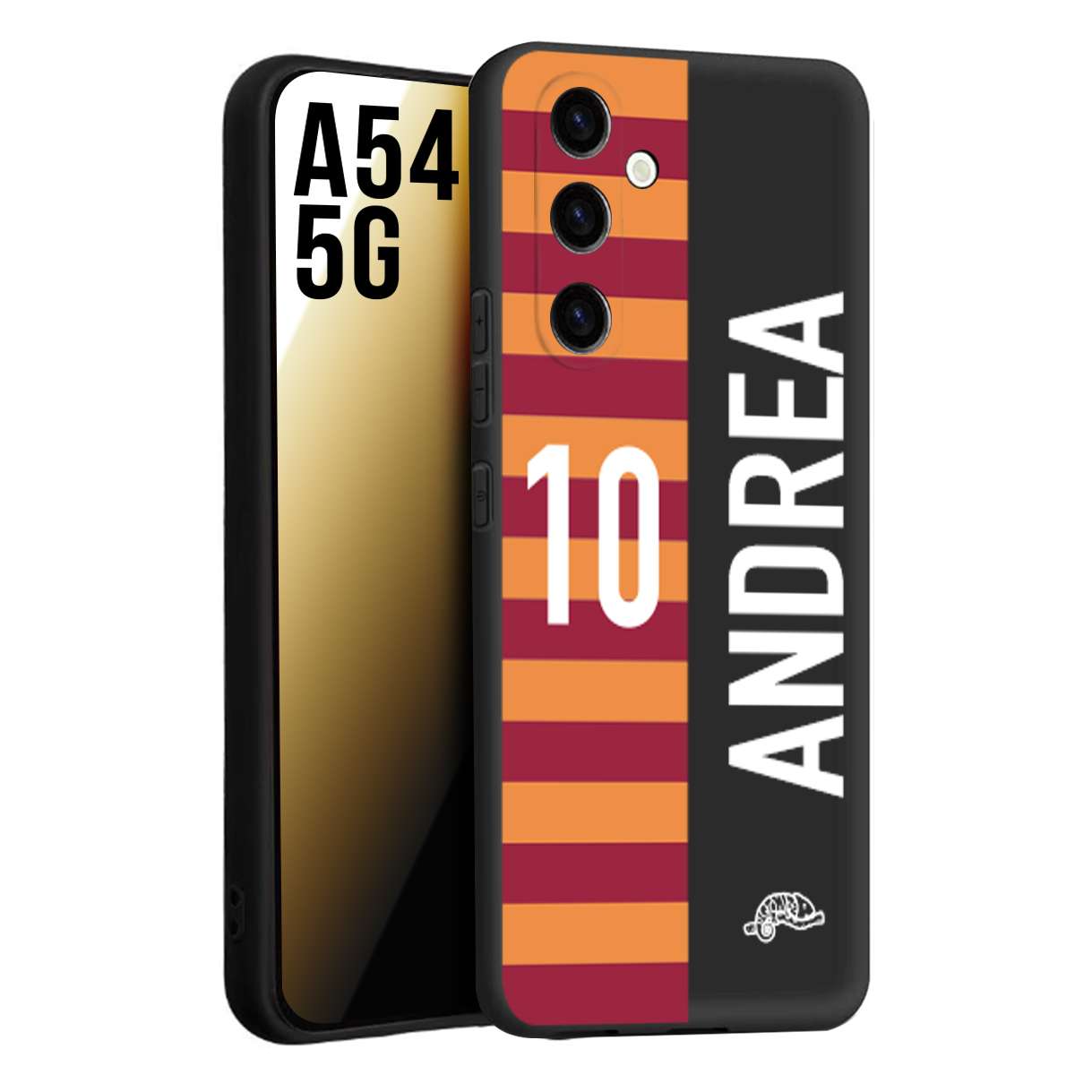 CUSTOMIZZA - Custodia cover nera morbida in tpu compatibile per Samsung A54 5G personalizzata calcio football nome e numero calciatori giallo rossi