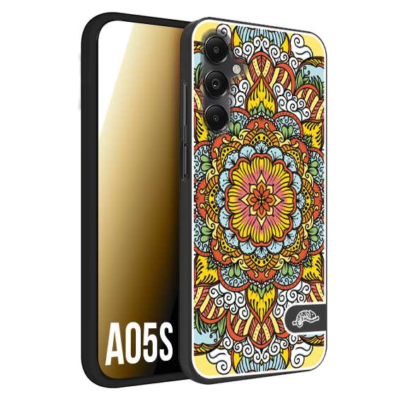 CUSTOMIZZA - Custodia cover nera morbida in tpu compatibile per Samsung A05S mandala colorato fiore nuvole arancione