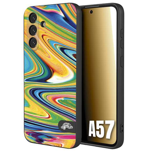 CUSTOMIZZA - Custodia cover nera morbida in tpu compatibile per Samsung A57 colorata fantasia vortice marmo arcobaleno gialla verde blu
