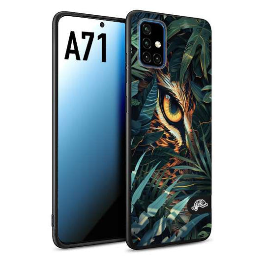 CUSTOMIZZA - Custodia cover nera morbida in tpu compatibile per Samsung A71 animali color giungla tropicale occhio di giaguaro felino disegnato