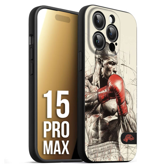 CUSTOMIZZA - Custodia cover nera morbida in tpu compatibile per iPhone 15 PRO MAX pugilato pugili disegno tattoo guantoni box sport ring