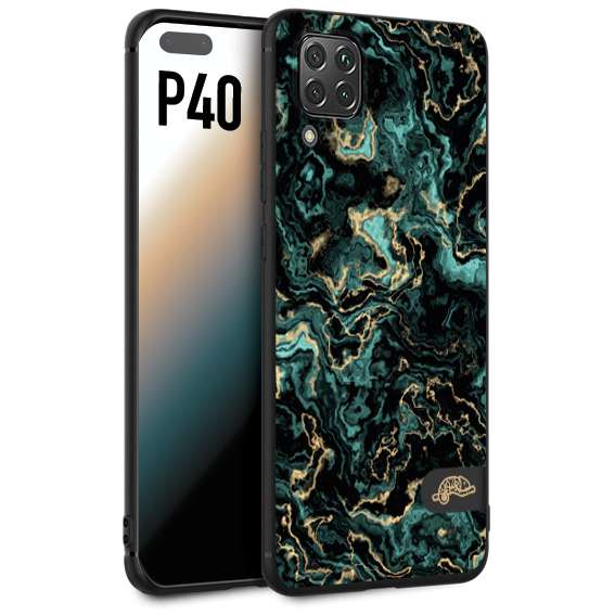 CUSTOMIZZA - Custodia cover nera morbida in tpu compatibile per Huawei P40 effetto marmo marble verde green venature dorato pietra