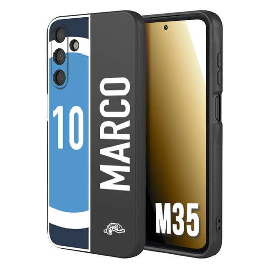 CUSTOMIZZA - Custodia cover nera morbida in tpu compatibile per Samsung M35 personalizzata calcio football nome e numero calciatori biancoazzurri bianco celesti