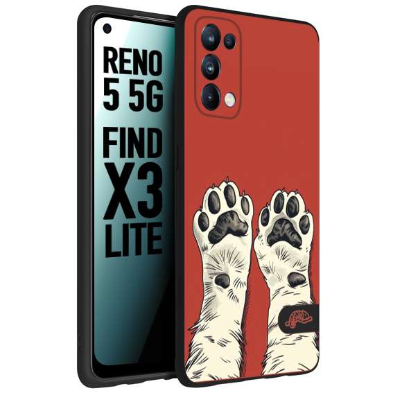 CUSTOMIZZA - Custodia cover nera morbida in tpu compatibile per Oppo Reno 5 5G zampe di gatto cat paws rossa red disegnata fumetto cartoon