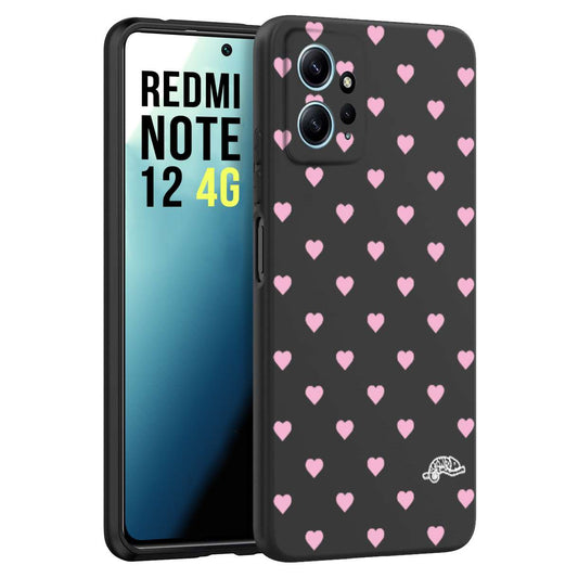 CUSTOMIZZA - Custodia cover nera morbida in tpu compatibile per Xiaomi Redmi Note 12 4G cuori pois rosa su nero donna pin up vintage
