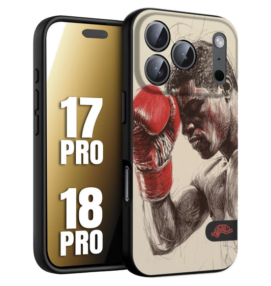 CUSTOMIZZA - Custodia cover nera morbida in tpu compatibile per iPhone 17 PRO - 18 PRO pugilato pugili disegno tattoo guantoni boxer pesi massimi