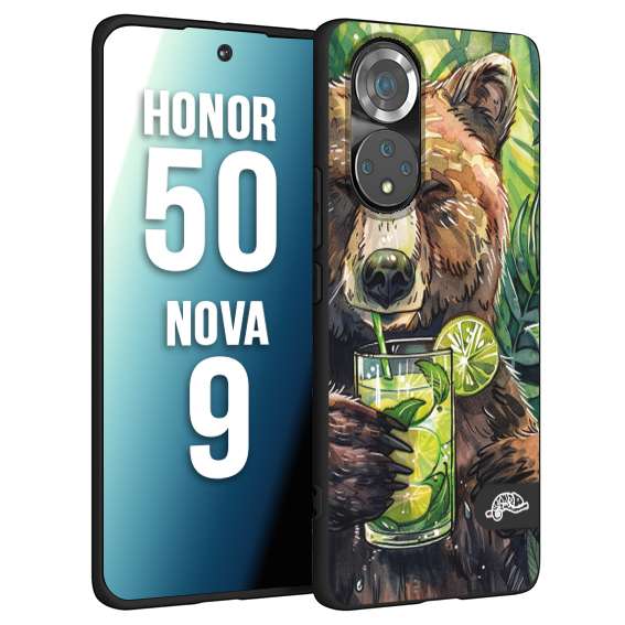 CUSTOMIZZA - Custodia cover nera morbida in tpu compatibile per Huawei Nova 9 - Honor 50 estate disegnata cocktails animali simpatici orso bear negroni