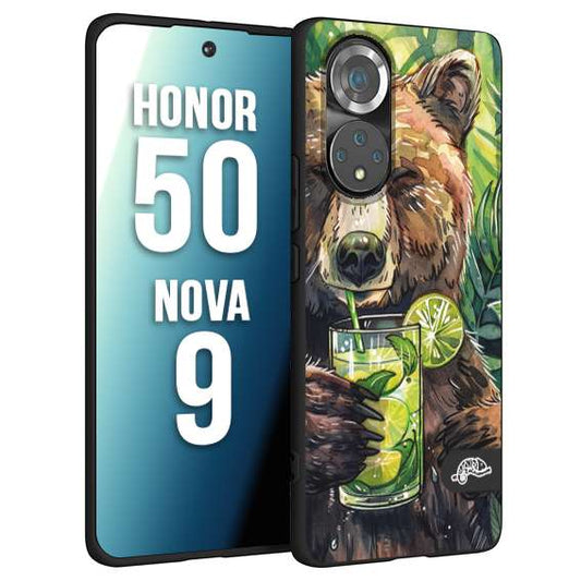 CUSTOMIZZA - Custodia cover nera morbida in tpu compatibile per Huawei Nova 9 - Honor 50 estate disegnata cocktails animali simpatici orso bear negroni