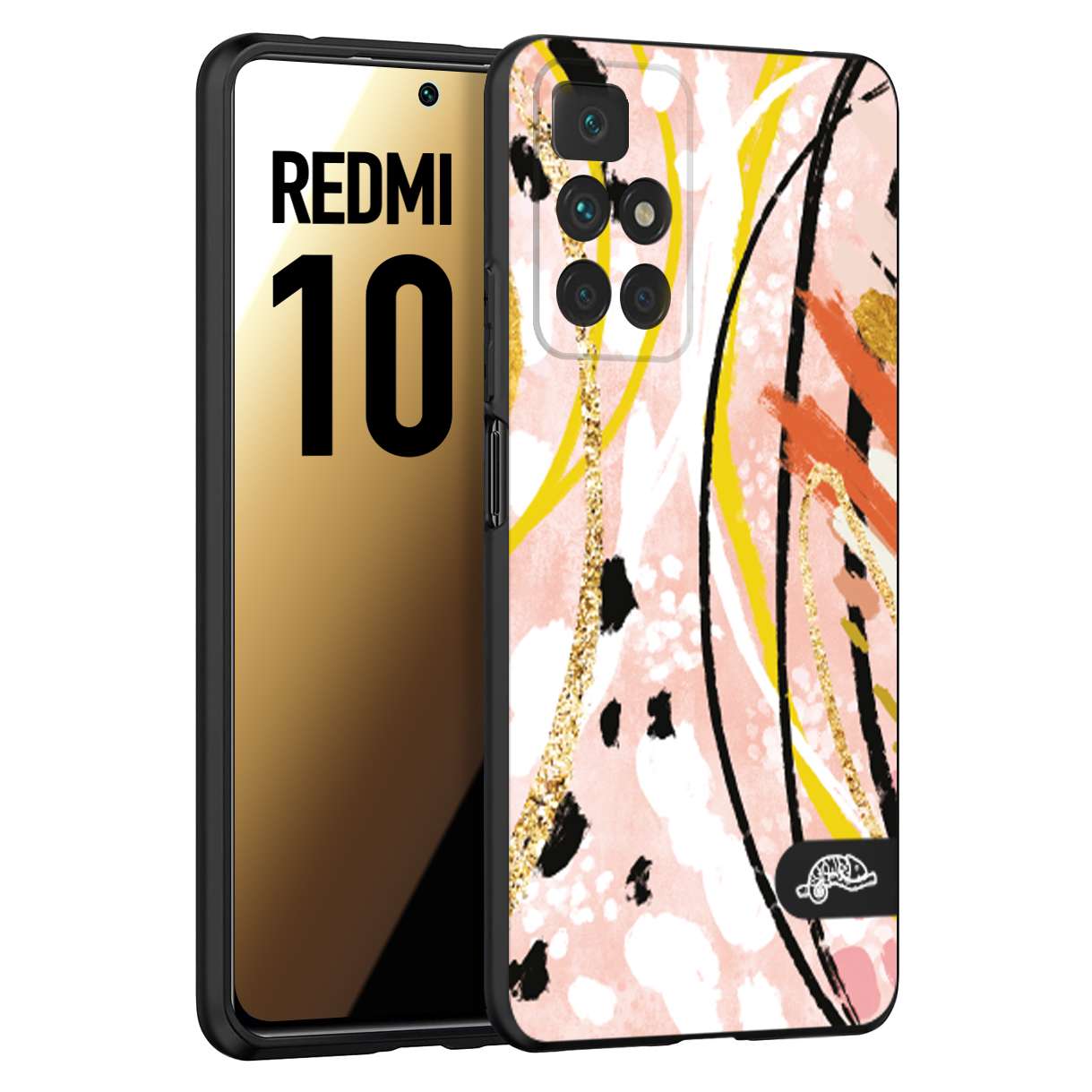 CUSTOMIZZA - Custodia cover nera morbida in tpu compatibile per Xiaomi Redmi 10 fiori astratti donna zebrato leopardato fantasia dorata gialla rosa colorata