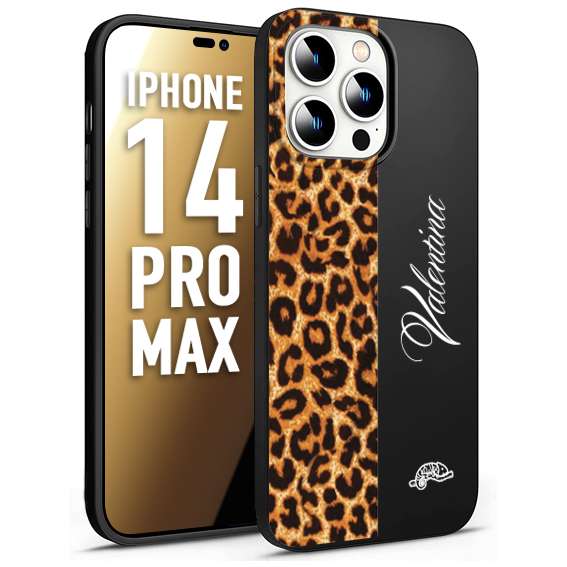 CUSTOMIZZA - Custodia cover nera morbida in tpu compatibile per iPhone 14 PRO MAX custom nome scritta leopardato maculato donna marrone leopard