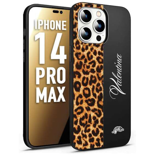 CUSTOMIZZA - Custodia cover nera morbida in tpu compatibile per iPhone 14 PRO MAX custom nome scritta leopardato maculato donna marrone leopard