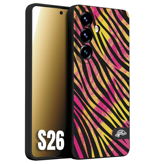 CUSTOMIZZA - Custodia cover nera morbida in tpu compatibile per Samsung S26 zebrata maculata a rilievo soft touch donna fucsia gialla