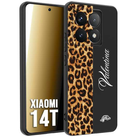 CUSTOMIZZA - Custodia cover nera morbida in tpu compatibile per Xiaomi 14T custom nome scritta leopardato maculato donna marrone leopard