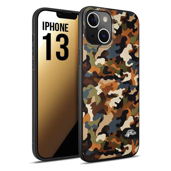 CUSTOMIZZA - Custodia cover nera morbida in tpu compatibile per iPhone 13 camouflage mimetico militare moderno blu marrone beige