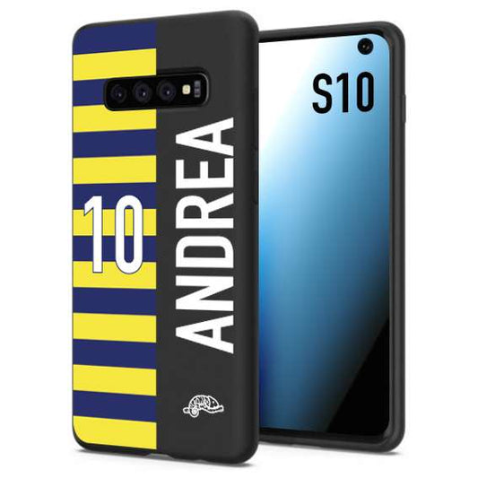 CUSTOMIZZA - Custodia cover nera morbida in tpu compatibile per Samsung S10 personalizzata calcio football nome e numero calciatori giallo blu