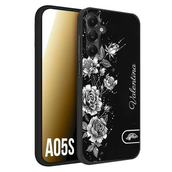 CUSTOMIZZA - Custodia cover nera morbida in tpu compatibile per Samsung A05S a rilievo soft touch personalizzata nome rose fiori donna