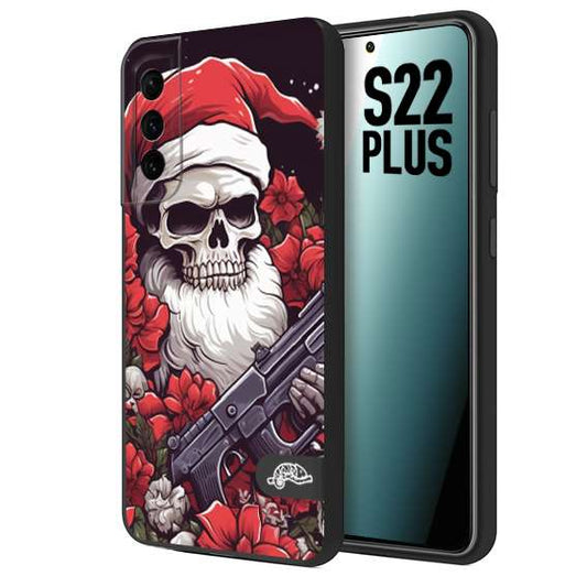 CUSTOMIZZA - Custodia cover nera morbida in tpu compatibile per Samsung S22 PLUS teschio natale santa claus fiori tattoo disegnato