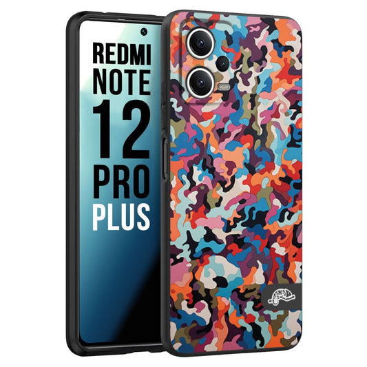 CUSTOMIZZA - Custodia cover nera morbida in tpu compatibile per Xiaomi Redmi Note 12 PRO PLUS camouflage mimetico militare moderno blu arancio rosa