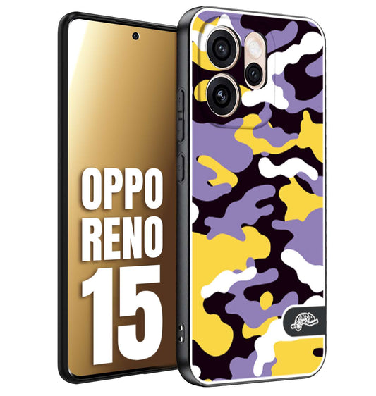 CUSTOMIZZA - Custodia cover nera morbida in tpu compatibile per Oppo Reno 15 camouflage mimetico militare viola lilla giallo