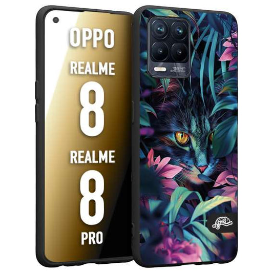 CUSTOMIZZA - Custodia cover nera morbida in tpu compatibile per Realme 8 - 8 PRO animali color giungla tropicale occhio di gatto colori vibranti disegnato