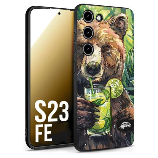 CUSTOMIZZA - Custodia cover nera morbida in tpu compatibile per Samsung S23 FE estate disegnata cocktails animali simpatici orso bear negroni