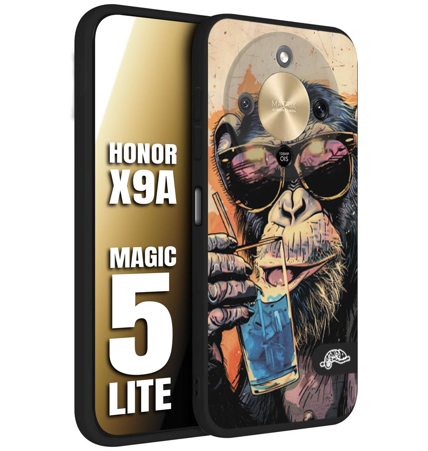 CUSTOMIZZA - Custodia cover nera morbida in tpu compatibile per Honor X9A - Honor Magic 5 Lite estate disegnata cocktails animali simpatici scimmia monkey negroni