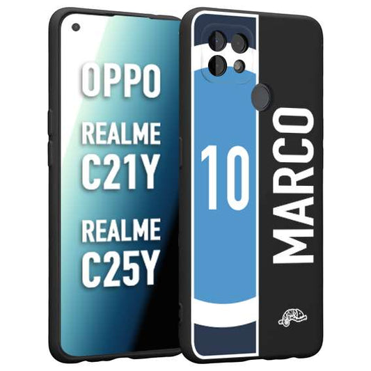 CUSTOMIZZA - Custodia cover nera morbida in tpu compatibile per Realme C21Y - C25Y personalizzata calcio football nome e numero calciatori biancoazzurri bianco celesti