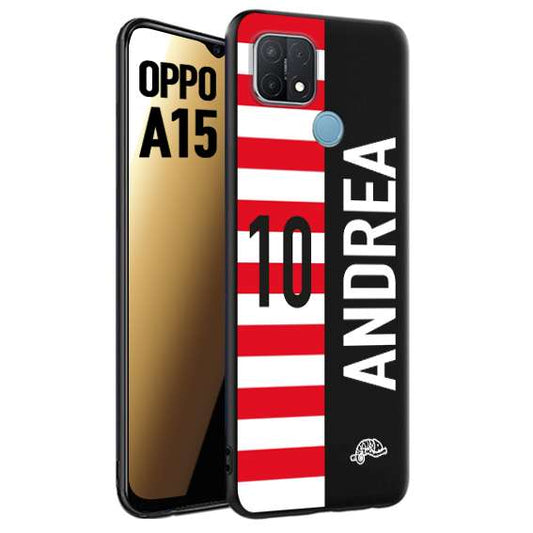 CUSTOMIZZA - Custodia cover nera morbida in tpu compatibile per Oppo A15 personalizzata calcio football nome e numero calciatori bianco rossa