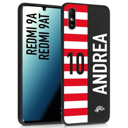 CUSTOMIZZA - Custodia cover nera morbida in tpu compatibile per Xiaomi Redmi 9A - 9AT personalizzata calcio football nome e numero calciatori bianco rossa