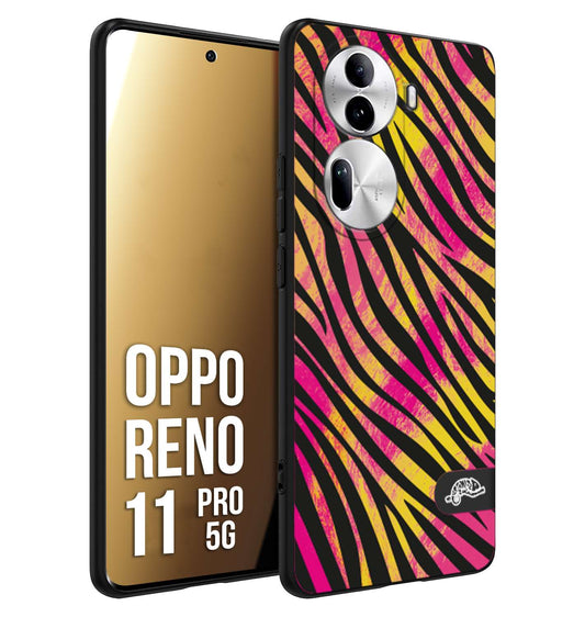 CUSTOMIZZA - Custodia cover nera morbida in tpu compatibile per Oppo Reno 11 PRO 5G zebrata maculata a rilievo soft touch donna fucsia gialla