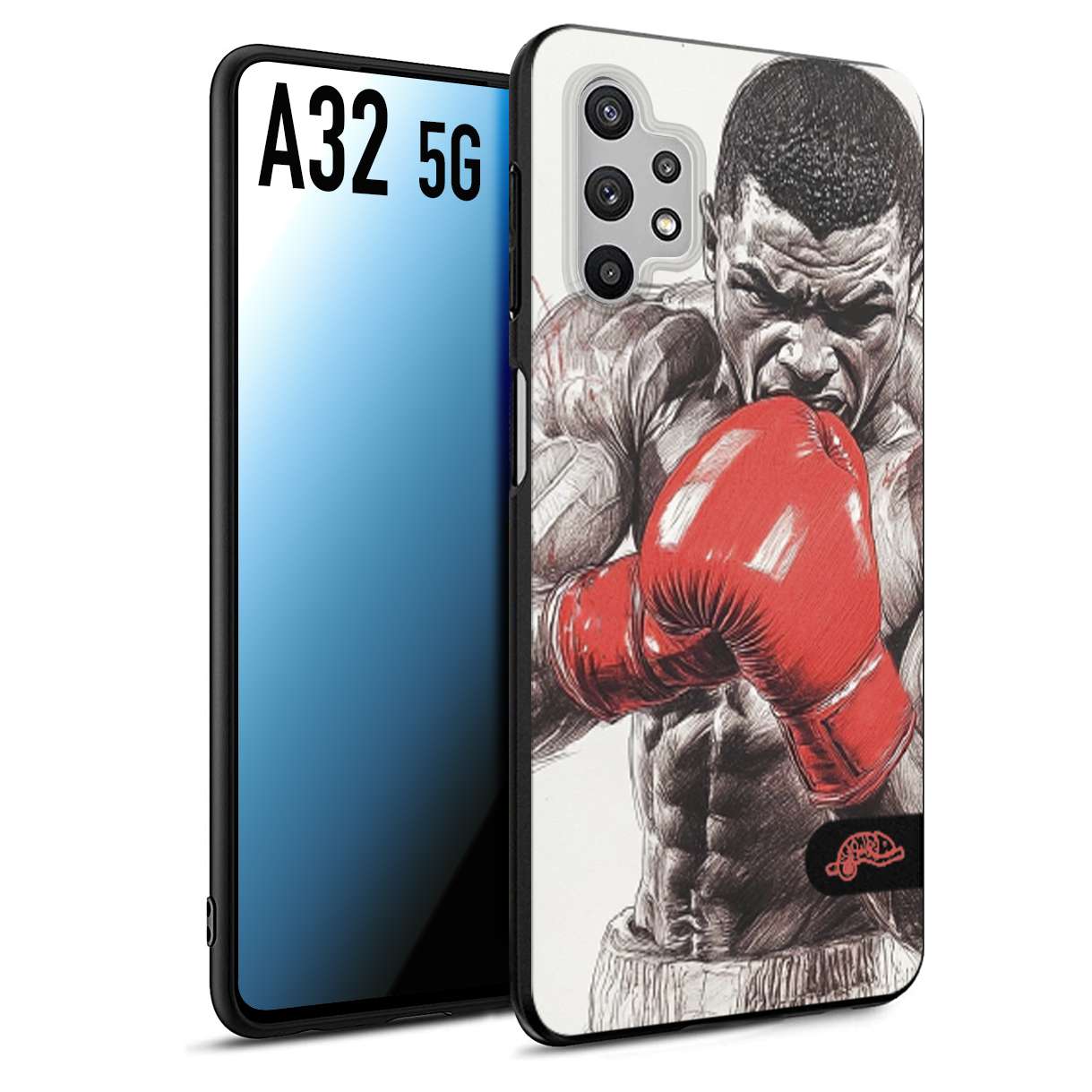 CUSTOMIZZA - Custodia cover nera morbida in tpu compatibile per Samsung A32 5G pugilato pugili disegno tattoo guantoni box pesi massimi gancio