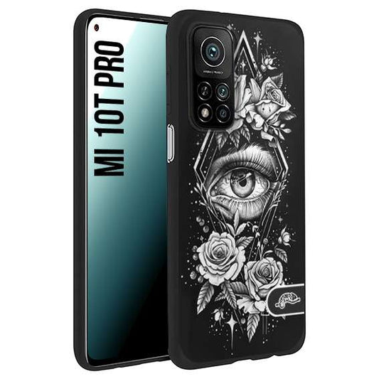 CUSTOMIZZA - Custodia cover nera morbida in tpu compatibile per Xiaomi Mi 10T PRO occhio fiori rombo geometrico black and white bianco a rilievo disegnato tattoo tatuaggio