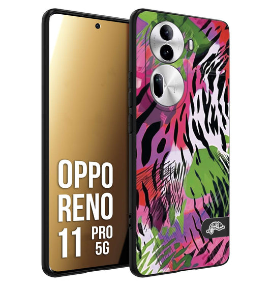 CUSTOMIZZA - Custodia cover nera morbida in tpu compatibile per Oppo Reno 11 PRO 5G leopardato tigrato tiger colorata summer color verde fucsia
