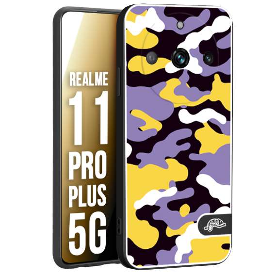 CUSTOMIZZA - Custodia cover nera morbida in tpu compatibile per Realme 11 PRO PLUS 5G camouflage mimetico militare viola lilla giallo