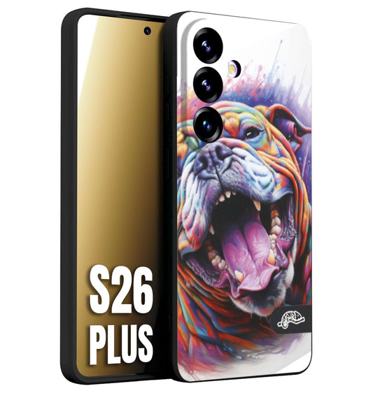 CUSTOMIZZA - Custodia cover nera morbida in tpu compatibile per Samsung S26 PLUS animali color bulldog cane dog colori vibranti disegnato schizzo
