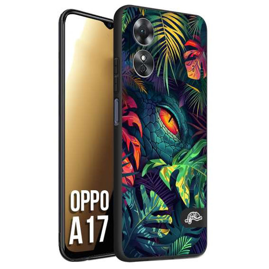 CUSTOMIZZA - Custodia cover nera morbida in tpu compatibile per Oppo A17 animali color giungla tropicale occhio di coccodrillo alligatore disegnato