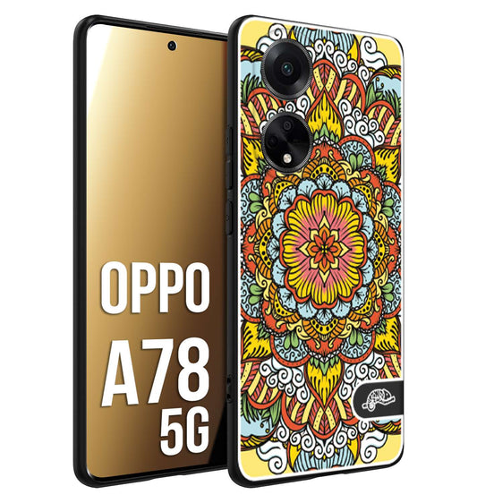 CUSTOMIZZA - Custodia cover nera morbida in tpu compatibile per Oppo A78 5G mandala colorato fiore nuvole arancione