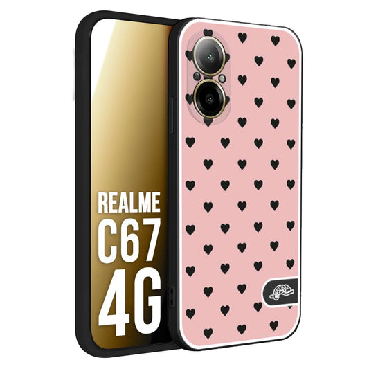 CUSTOMIZZA - Custodia cover nera morbida in tpu compatibile per Realme C67 4G cuori pois rosa donna pin up vintage
