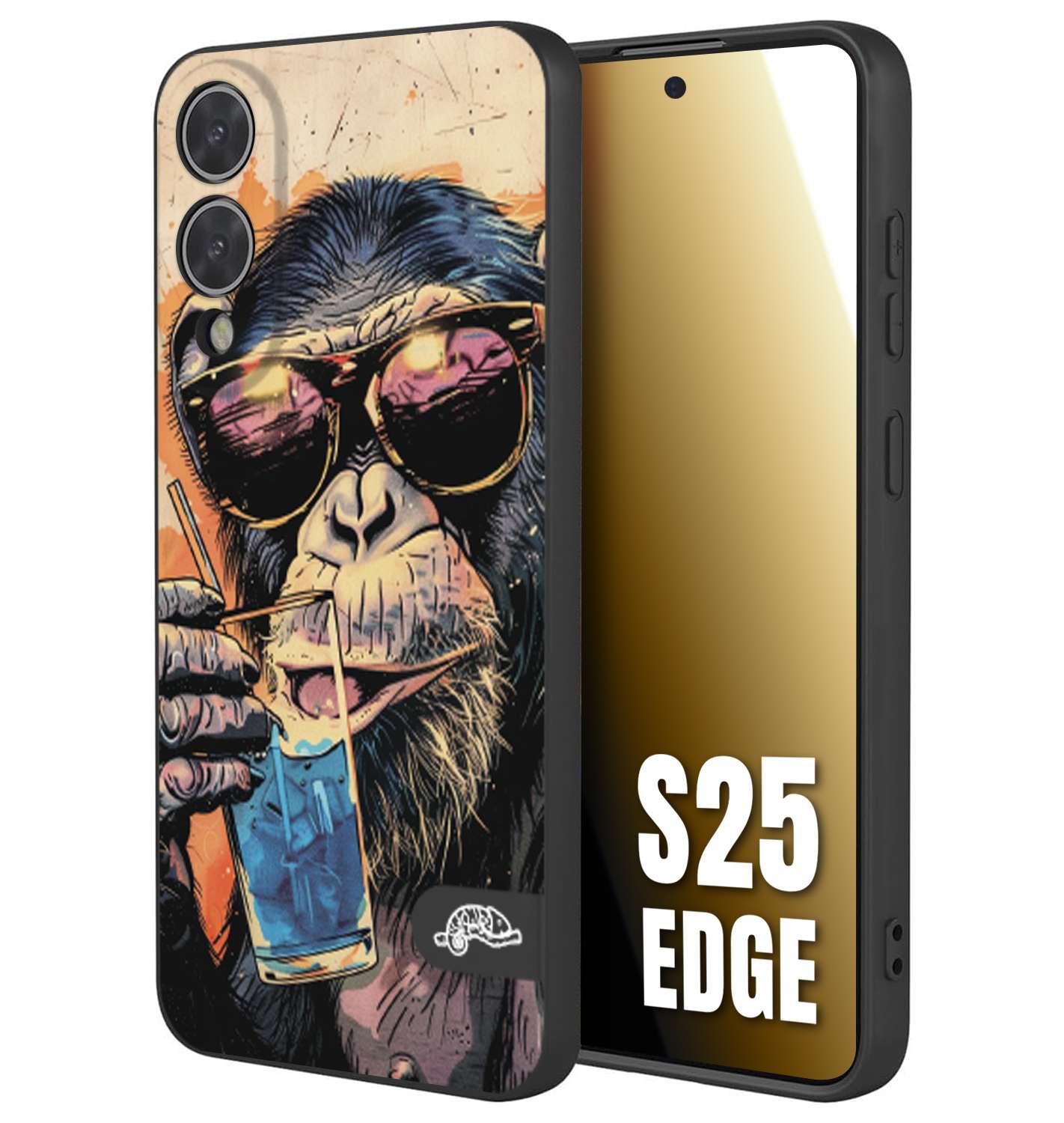 CUSTOMIZZA - Custodia cover nera morbida in tpu compatibile per Samsung S25 EDGE estate disegnata cocktails animali simpatici scimmia monkey negroni