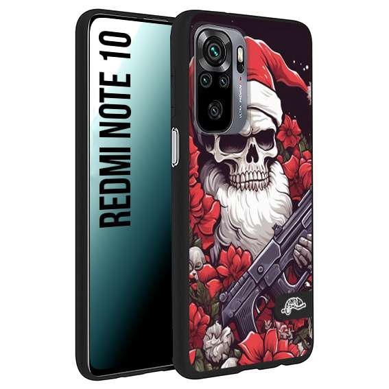 CUSTOMIZZA - Custodia cover nera morbida in tpu compatibile per Xiaomi Redmi Note 10 teschio natale santa claus fiori tattoo disegnato