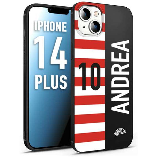 CUSTOMIZZA - Custodia cover nera morbida in tpu compatibile per iPhone 14 PLUS personalizzata calcio football nome e numero calciatori bianco rossa