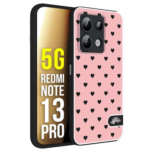 CUSTOMIZZA - Custodia cover nera morbida in tpu compatibile per Xiaomi Redmi Note 13 PRO 5G cuori pois rosa donna pin up vintage