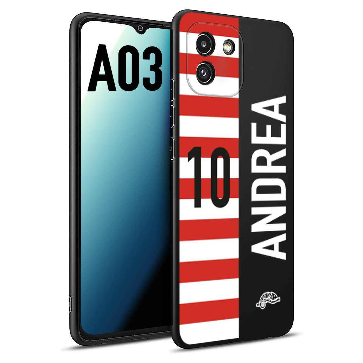 CUSTOMIZZA - Custodia cover nera morbida in tpu compatibile per Samsung A03 personalizzata calcio football nome e numero calciatori bianco rossa