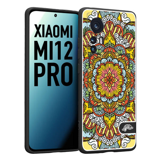 CUSTOMIZZA - Custodia cover nera morbida in tpu compatibile per Xiaomi 12 PRO mandala colorato fiore nuvole arancione