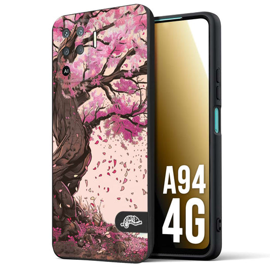 CUSTOMIZZA - Custodia cover nera morbida in tpu compatibile per Oppo A94 4G giapponese colori morbidi fiori di ciliegio rosa disegnata